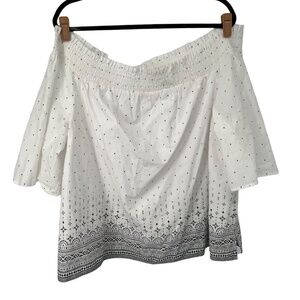 Lane Bryant White Black Off Shoulder‎ Blouse Top